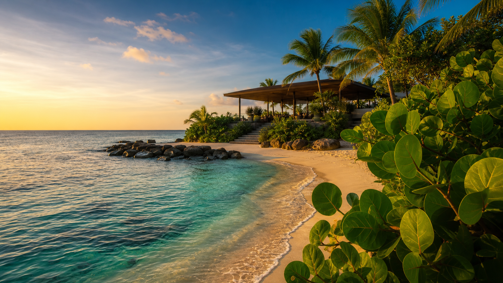 Illustrative Caribbean resort scene used as temporary imagery for Comfort Inn and Suites Tobago